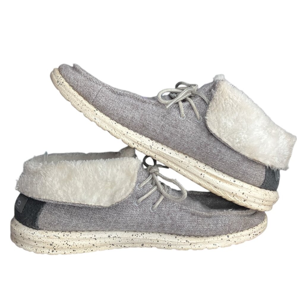 Hey Dude Britt Charcoal Lace Up Soft Faux Fur Lined Booties Shoes Women's 11